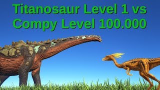 Titanosaur lvl 1 vs Compy lvl 100000  ARK Survival Evolved [upl. by Nakeber]