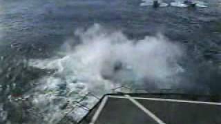 Navy CH46 Helicopter Misses Landing Deck at Sea Crashes [upl. by Ahtanoj]