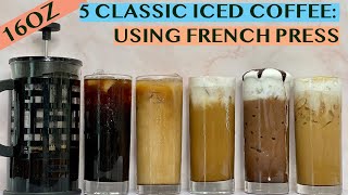 5 EASY COFFEE RECIPES USING FRENCH PRESS AMERICANO LATTE CAPPUCCINO MOCHA CARAMEL MACCHIATO [upl. by Yhprum584]