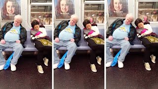 Sleeping Strangers Almost Collide On Subway [upl. by Decrem]