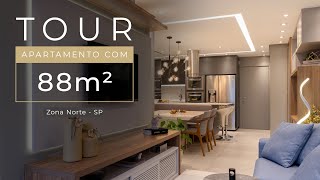 TOUR EM APARTAMENTO DE 88m² COM DECORAÇÃO INSPIRADORA [upl. by Enytsirk]