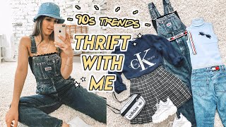 THRIFTING 90s TRENDS ☆ plaid skirts denim overalls mom jeans  more [upl. by Tarton]