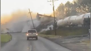 Caught on camera Train derailment in Southeast Texas [upl. by Nifled]