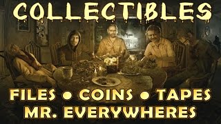 Resident Evil 7 All Collectible Locations Files Antique Coins Mr Everywhere Tapes EASYNORMAL [upl. by Ecydnac]