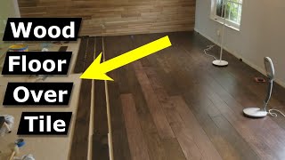 Install Hardwood Flooring Over Tile Floor Double Glue Down Method [upl. by Ihcego162]