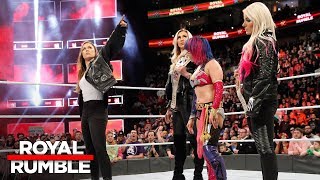 Ronda Rousey confronts Asuka Alexa Bliss and Charlotte Flair Royal Rumble 2018 WWE Network [upl. by Alyos]