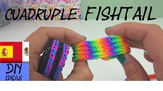 CÓMO HACER PULSERAS DE GOMITAS FISHTAIL CUADRUPES  SIN TELAR  TUTORIAL EN ESPAÑOL  DIY [upl. by Eniawtna]