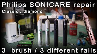 How to Philips SONICARE Repair 3 brush  3 different fails [upl. by Adnor]