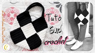 TUTO Crochet Comment crocheter Sac noir et blanc aux 13 carrés [upl. by Harley910]