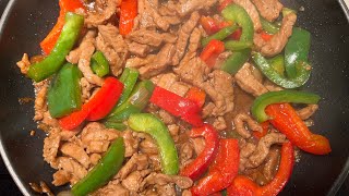 Stir fry pork strips amp bell peppers  සිංහල [upl. by Aliam409]