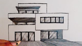 How To Draw A House Draw Modern House Easy [upl. by Aneral]