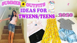 SUMMER 🌻OUTFIT IDEAS FOR TWEENS amp TEENS TRY ON HAUL 2020 [upl. by Tebazile]