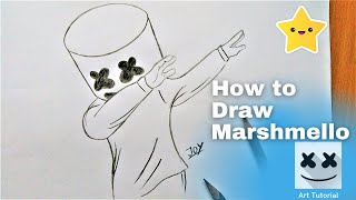 How to Draw Marshmallow Step by Step Easy  Marshmallow DJ Drawing [upl. by Akehsal]