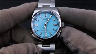 Rolex Oyster Perpetual 36 126000 Turquoise blue quotTiffanyquot Unboxing Video [upl. by Yusem]