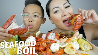 SEAFOOD BOIL Crawfish Lobster Tail Snow Crab Claw Mukbang  NE Lets Eat [upl. by Mycah]