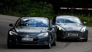 Tesla Model S takes on the Aston Martin Rapide S in the ultimate luxury saloon battle [upl. by Naivaj]