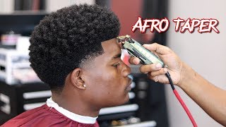 BARBER TUTORIAL AFRO TAPER  CURL SPONGE WITH SIDE PART [upl. by Ydahs]