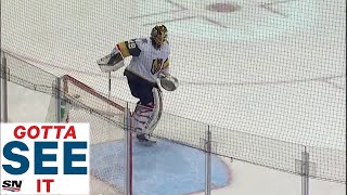 MarcAndre Fleury Tries to Block Empty Net with Snow But Gets Caught [upl. by Drice948]