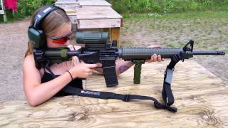 Girl shooting C7A2 Canadian Forces Service Rifle Build AR15 [upl. by Llertniuq]