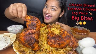 CHICKEN BIRYANI WITH SPICY TANDOORI CHICKEN LEG PIECE AND EGGS RAITA BIG BITESFOOD EATING VIDEOS [upl. by Anaujd]