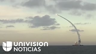 EEUU lanza decenas de misiles a una base aérea en Siria en respuesta al quotataque químicoquot en el país [upl. by Yci294]