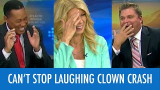 News Anchors Cant Stop Laughing At Clown Report [upl. by Ardnosal]