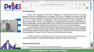 Araling Panlipunan 7  Thursday Week1 Q3 ETUlay [upl. by Nylimaj]