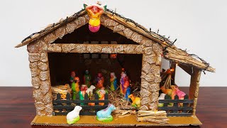 How to Make Christmas Crib  DIY Nativity Scene  Easy and Simple Crib Using Cardboard [upl. by Kazimir]