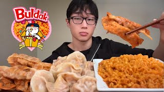 Buldak Fire Noodles amp Dumplings  ASMR Mukbang [upl. by Ynohtnakram]