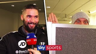 FUNNY FELLA Oleksandr Usyk spies on Tony Bellew during Sky Sports interview 😂 [upl. by Etterb]