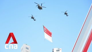 Singapore national day ceremonial parade State flag and F15SG flypast [upl. by Keldon]