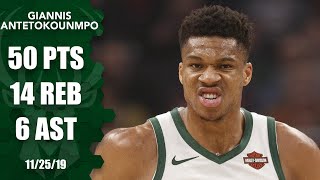 Giannis Antetokounmpo posts monster 50point 14rebound game for Bucks  201920 NBA Highlights [upl. by Aehcsrop]