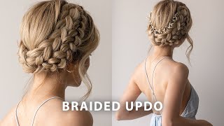 EASY MilkmaidCrown Braided Updo  Perfect for long hair  medium hair lengths [upl. by Reena]