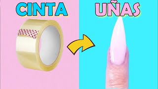 CÓMO HACER UÑAS FALSAS DE CINTA EN 5 MINUTOS Y QUITARLASTrucos fáciles y rápidos para las uñas [upl. by Adnawyek]