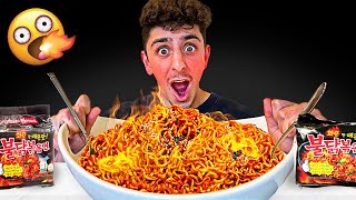 Eating the Worlds SPICIEST Noodles  Korean Noodle Challenge [upl. by Imhskal]