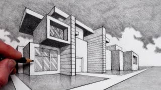 How to Draw in 2Point Perspective Modern House [upl. by Butcher]