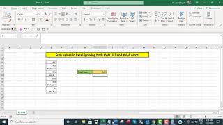 Sum values in Excel ignoring both VALUE and NA errors [upl. by Salsbury]