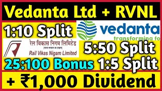 Vedanta Ltd  RVNL • Stocks Declared High Dividend Bonus amp Split With Ex Dates [upl. by Asiat]