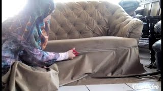 DIY Tufted SofaReupholsterMakeover [upl. by Adniled]