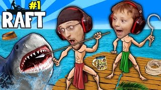 SHARK SONG on RAFT Survival Game w Baby Shawn in Danger 1st Night Minecraft FGTEEV GameplaySkit [upl. by Johnath]