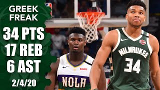 Giannis Antetokounmpo drops 34 points in matchup vs Zion Williamson  201920 NBA Highlights [upl. by Gershom]