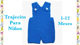 Overol  peto pechera Body o trajecito para niños en gancho de 112 meses Crochet for Baby 128 [upl. by Bettine]