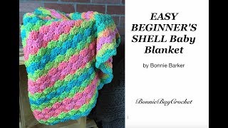 Easy Beginners Shell Baby Blanket by Bonnie Barker [upl. by Ecirual]