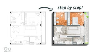 Architecture Plan Render in Photoshop  IN 10 MINUTES [upl. by Rhodia]