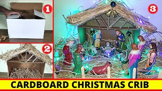 DIY Christmas Crib with Cardboard  Christmas Nativity Scene  Christmas Decorations [upl. by Layla328]