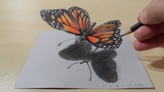 Drawing Butterfly  How to Draw 3D Butterfly  Magical Art on Paper [upl. by Rawdan]