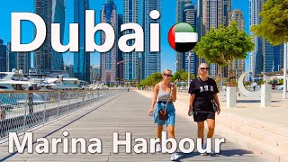 Dubai Marina Harbour to Marina Downtown Walking Tour 4K🇦🇪 [upl. by Sidnarb]