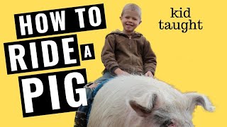 PIG RIDING How to Ride a PigKid Taught and Kid Approved [upl. by Erreip732]