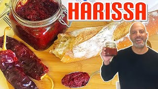 How to make Tunisian Harissa 🌶 Easy Recipe هريسة Hot Chili Pepper Paste 😋 [upl. by Ikoek761]