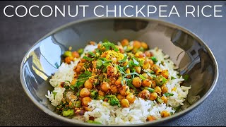 Coconut Chickpea Recipe  Easy Vegetarian dinner idea  Coconut Milk Basmati Rice [upl. by Yrrag]